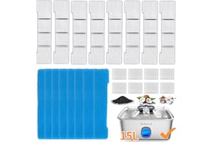 SIBAYS Dog Water Fountain Filter Replacement, 4Gal/15L Pet Fountain Filters, Made of Activated Carbon and PP Cotton, 8 Pet Water Fountain Filters, 8 Pre-Filter Sponge with 8 Pump Sponge(Model: L05)