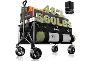 Hikemoon Extra Large Wagons Carts Foldable, 300L Capacity Collapsible Wagon with Big All-Terrain Wheels Heavy Duty, Utility F