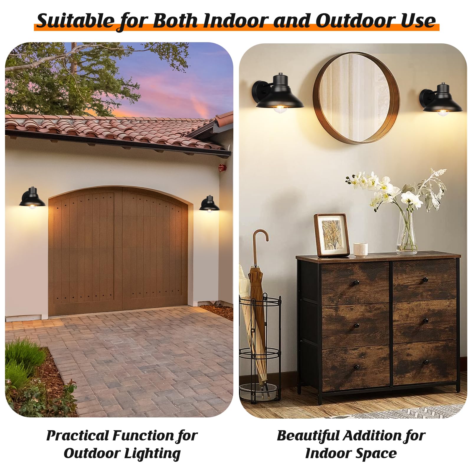 2-Pack Outdoor Light Fixtures Wall Mount, Matte Black Farmhouse Gooseneck Barn Light, Waterproof Exterior Wall Sconces, Industrial Porch Lights for House Garage Patio Entryway Front Door, E26 Socket