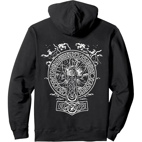 Neverless Men's See You In Valhalla Viking Skull Print Hoodie – Black, Cotton Pullover, Freizeit Kapuzenpullover - View #3
