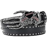 MILAKOO Skull Head Leather Buckle Belt Gothic Punk Waist Band Skeleton Metal Buckle for Jeans Pants Biker Belts Outfits