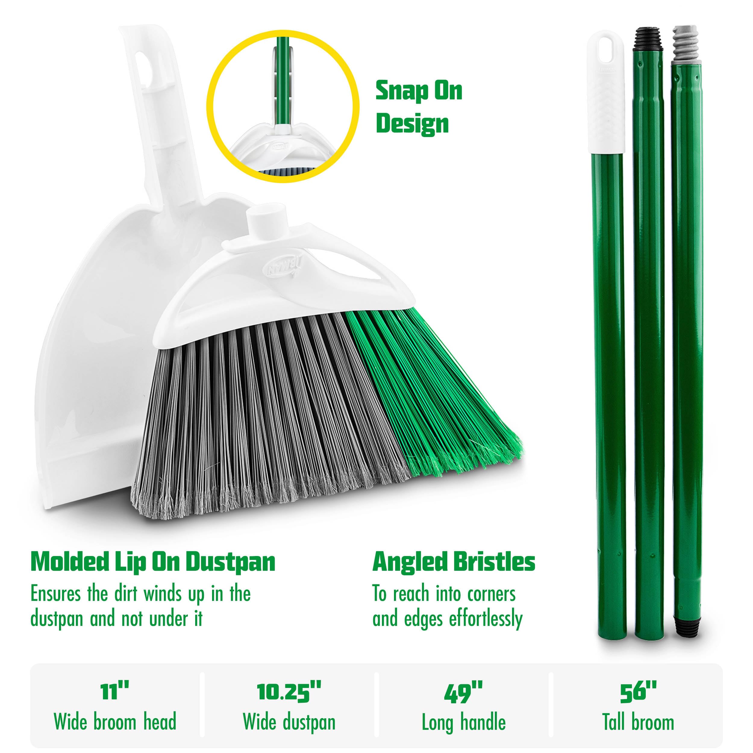 Libman FlexTech Broom with Dustpan Combo Set for Sweeping Indoor and Outdoor Floors, Pet, Dog Hair Broom, 55” Precision Angle Broom, 3 Piece Handle, 11