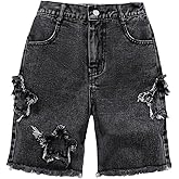 Verdusa Boy's Distressed Denim Shorts Straight Leg Frayed Raw Hem Casual Washed Jean Shorts