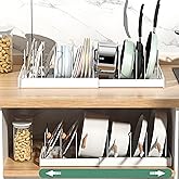 KXSGKRR 2 Pcs Pot and Pan Organizer, Expandable Pots and Pans Organizer Under Cabinet, Pot Lid Holder with 10 Adjustable Compartment for Bakeware, Cutting Boards, Lid, Dishes, Cookware (2 Pcs)
