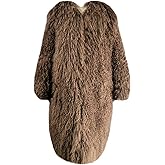 Annsirgra Women's Genuine Mongolian Sheep Fur Coat Long Winter Shaggy Outwear Fluffy Fur Jacket