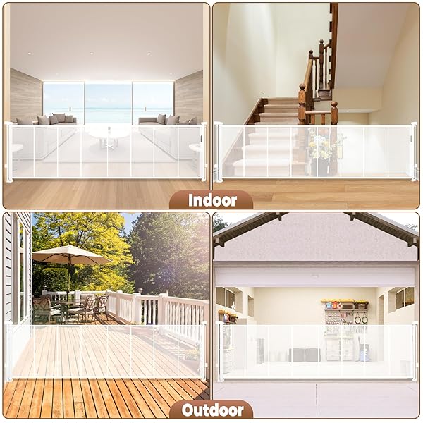 236″ RETRACTABLE BABY GATE EXTRA WIDE, 41″ TALL RETRACTABLE DOG GATE FOR STAIRS, DOORWAYS, DECKS, MESH GATE LONG CHILD GATE PET GATE FOR INDOOR, OUTDOOR, WITH REINFORCED MESH RODS, DUAL LOCKS