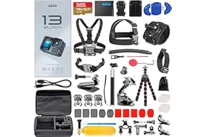 GoPro HERO13 (Hero 13) Black - Waterproof Action Camera with 5.3K, 27MP Photos, Live Streaming, Webcam, Stabilization + 128GB Card, Card Reader, 50 Piece Accessory Kit - Bundle