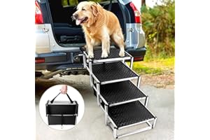 9TH SHOP Foldable Dog Stairs with Non-Slip Surface - Portable Aluminum Dog Steps for Trucks, SUVs & Cars - 4 Steps