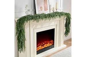 CLEANGOR 2Pcs 6FT Norfolk Pine Garlands Realistic, Real Touch Winter Xmas Garland, Christmas Decorations Indoor Outdoor, Artificial Holiday Decor Faux Greenery for Mantle, Fireplace, Table