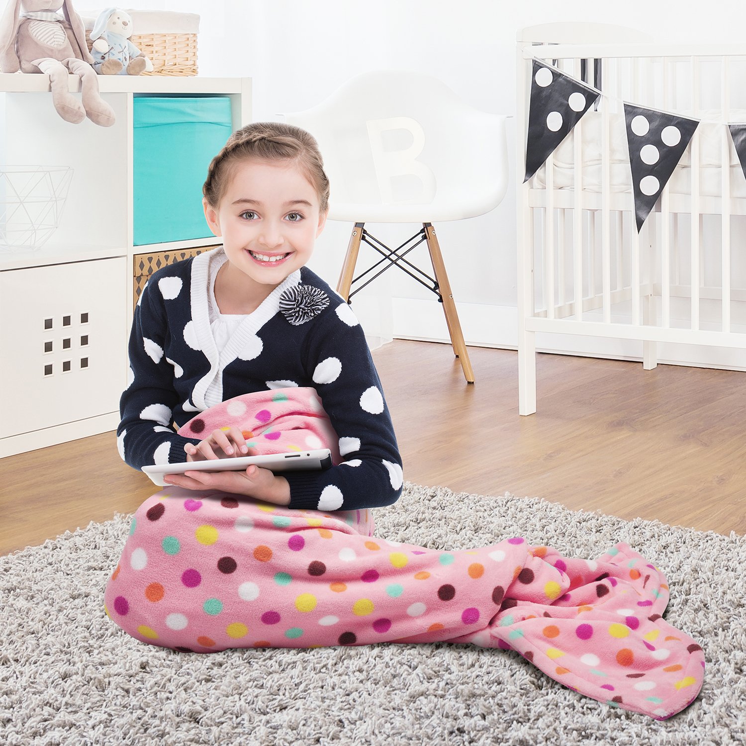 Mermaid Tail Blanket - Super Soft Fannel Fleece Snuggle Sleeping Bag Mermaid Blanket Set for Kids Teens Toddlers Ages 3-12, Bowknot Pillow Included, Catalonia series by Tirrinia, Pink