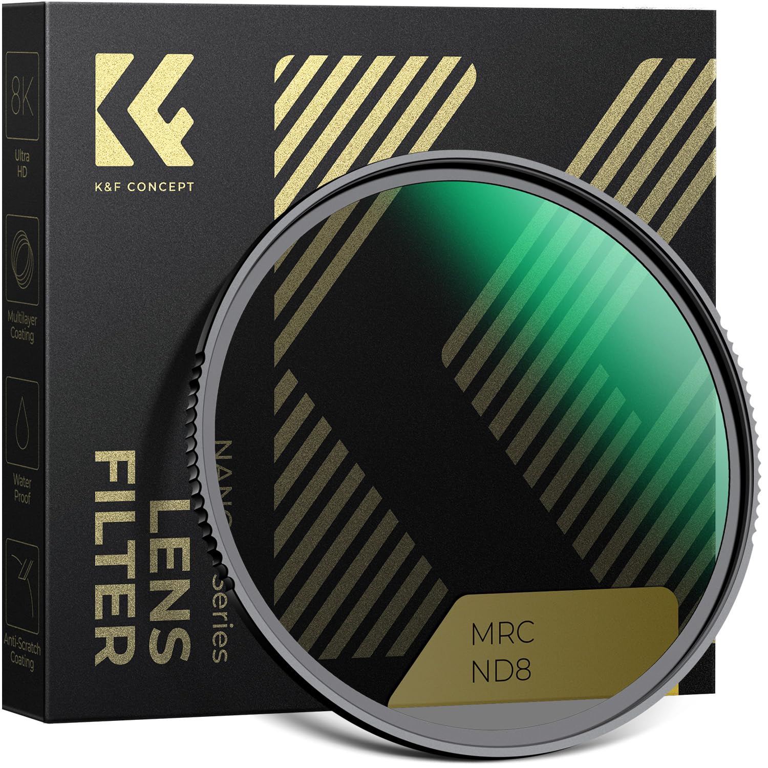 K&F CONCEPT 82mm ND8 Filter, Waterproof 3 Stop Neutral Density Filters with 28-layer Coating Fixed ND for Camera Lens (Nano-X Series)