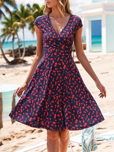 oxiuly Women's Casual Summer Dresses Chic Criss-Cross V-Neck Floral Flare A  Line Party Tea Dress OX233 (Red Floral, m) in Kenya | Whizz Dresses