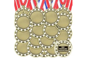 Junkin 24 Pcs Blank Medals for Awards with Neck Ribbons Winner Participation Custom Medals Awards Make Your Own Kit 1st Place Cheer Participation Trophy Metal Prize Gift