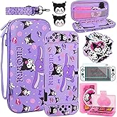 TIKOdirect Carrying Case for Switch OLED, Cute Portable Travel Bag in Lovely Pattern Design of Purple Interior with Soft Protective Case, Screen Protectors and Thumb Grip caps, Purple