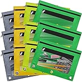 EXTRIC 3 Ring Binder Pencil Pouch with Clear Window, 12 Pack Pencil bags, 4 Color set, Durable Zippered Pouch with 2 Pockets for School Supplies