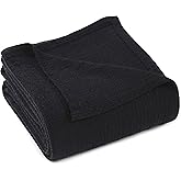 Superior Waffle Weave Cotton Blanket, for Picnic, Beach, Traveling or Camping, Comfy Blanket, Bedroom Decor, Essentials, Cover for Bed, Couch, Lounging, Honeycomb Knit, Full/Queen, Black