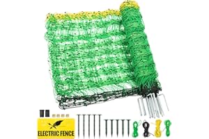 TMEE Electric Fence Netting Livestock Fencing for Goat with 14 Posts Double Spiked, Portable Mesh for Sheep, Deer, Hogs, Dogs in Backyards, Farms and Ranches, 49.6" H x 164' L, Green