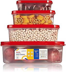 Sealco Food Storage Containers with Lids – Reusable Plastic Containers – BPA-Free, Stackable, Microwave, Dishwasher, Freezer Safe 4 Piece Set