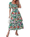 BTFBM Womens Square Neck Smocked Dress Summer Puff