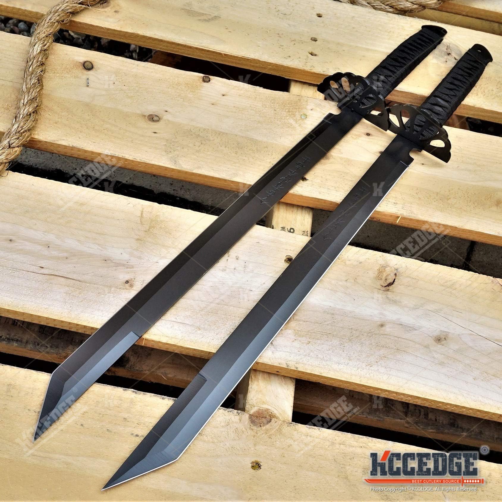 KCCEDGE 6 Colors to Choose 26" 2PC Dual Ninja Sword Ninja Tanto Blade Full Tang Tactical Outdoor Camping Hunting Gear Fixed Blade Knives