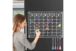 COBOLL Acrylic Calendar for Fridge - Refrigerator calendar Dry Erase Calendar Includes 4 Markers 4 Colors,15.6" x 11.7" Fridge Calendar, Magnetic Calendar for Refrigerator
