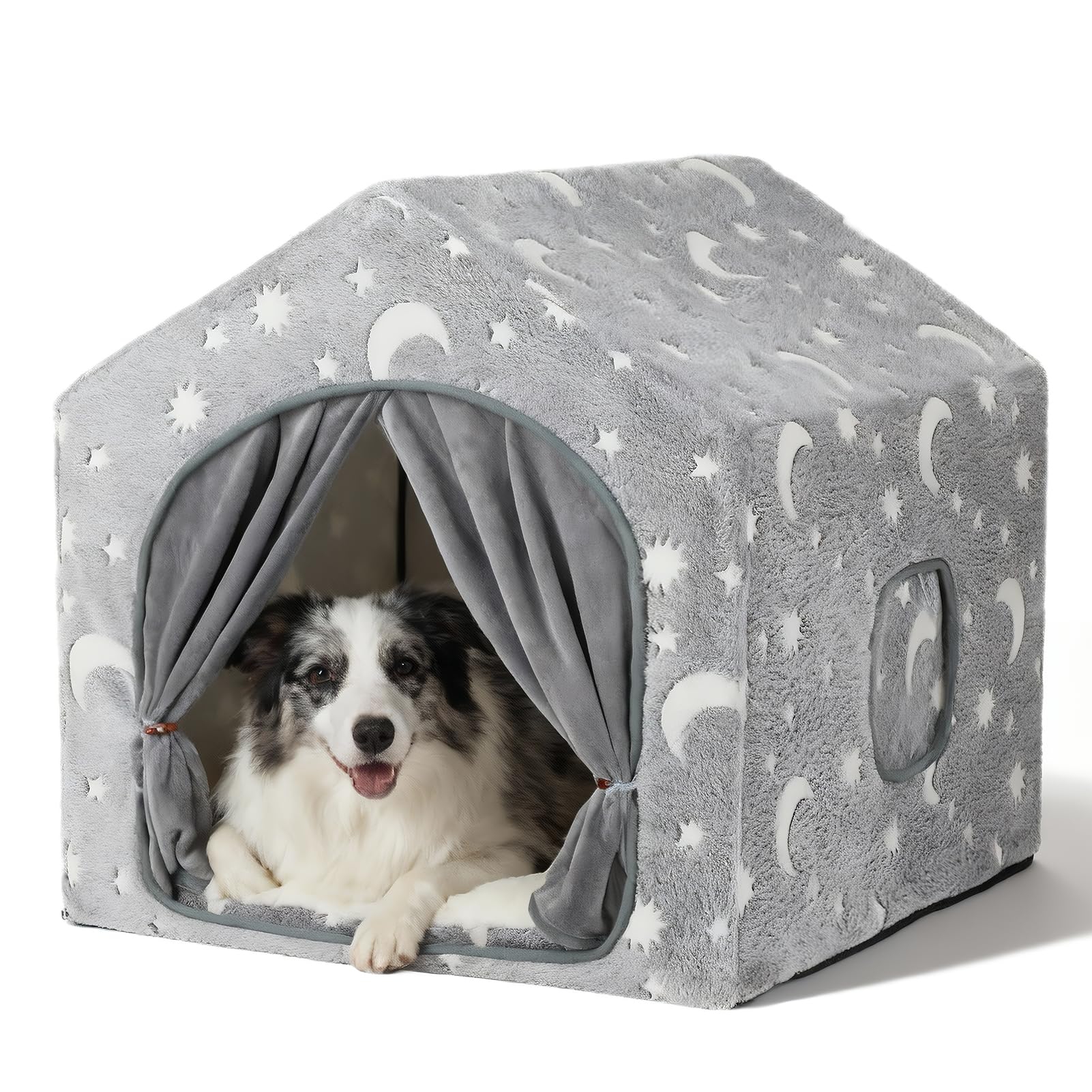 Photo 1 of Pelemee Indoor Dog House, Night-Luminous Star Dog Tent with Frame, Washable Dog Cave Bed, Suitable for 36-66 lb Medium and Large Dog