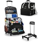 Marscamd Large Rolling Cleaning Caddy Bag with Detachable Trolley, Black | with Detachable Shoulder Strap, Cleaning Bags for 