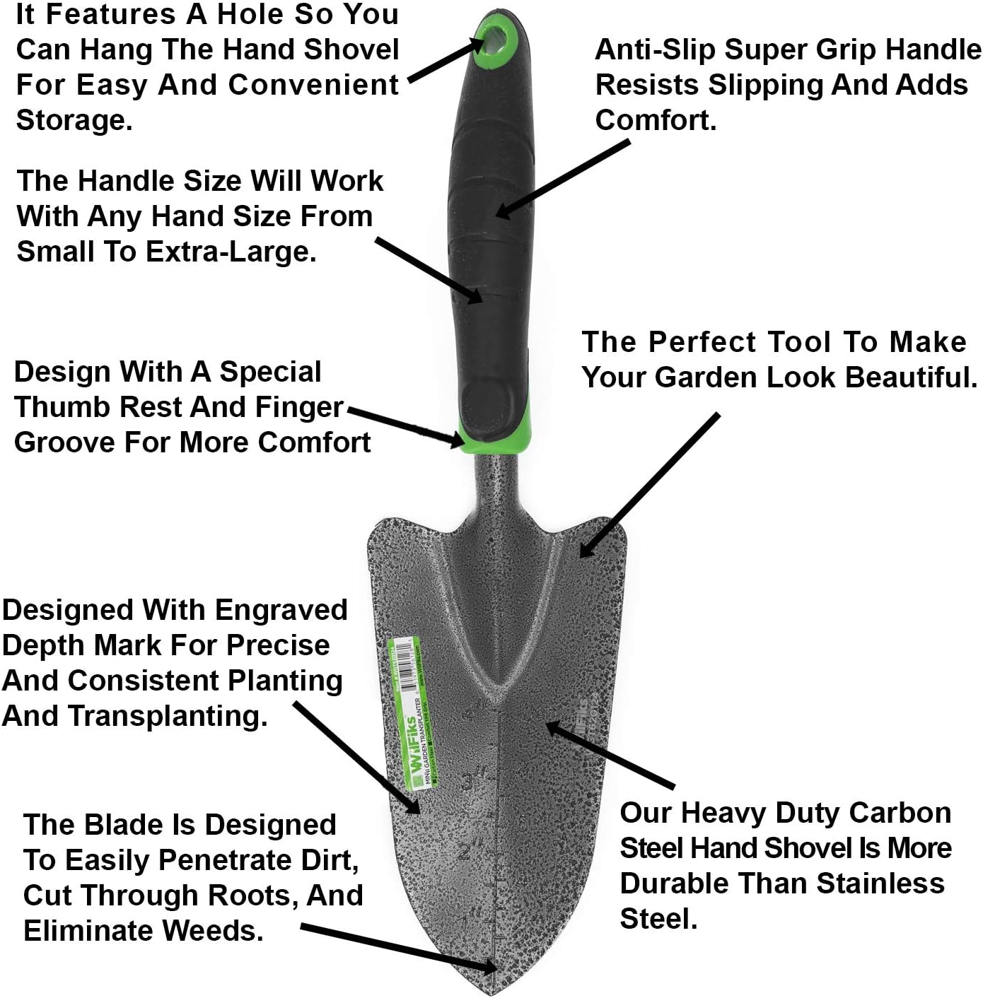 WilFiks Garden Transplanter Trowel, Hand Shovel for Transplanting, Weeding and Digging in The Garden Bed, Heavy Duty Steel Work Tools, Bend Proof Soil Scooper with Depth Marks and an Ergonomic Handle : Garden & Outdoor
