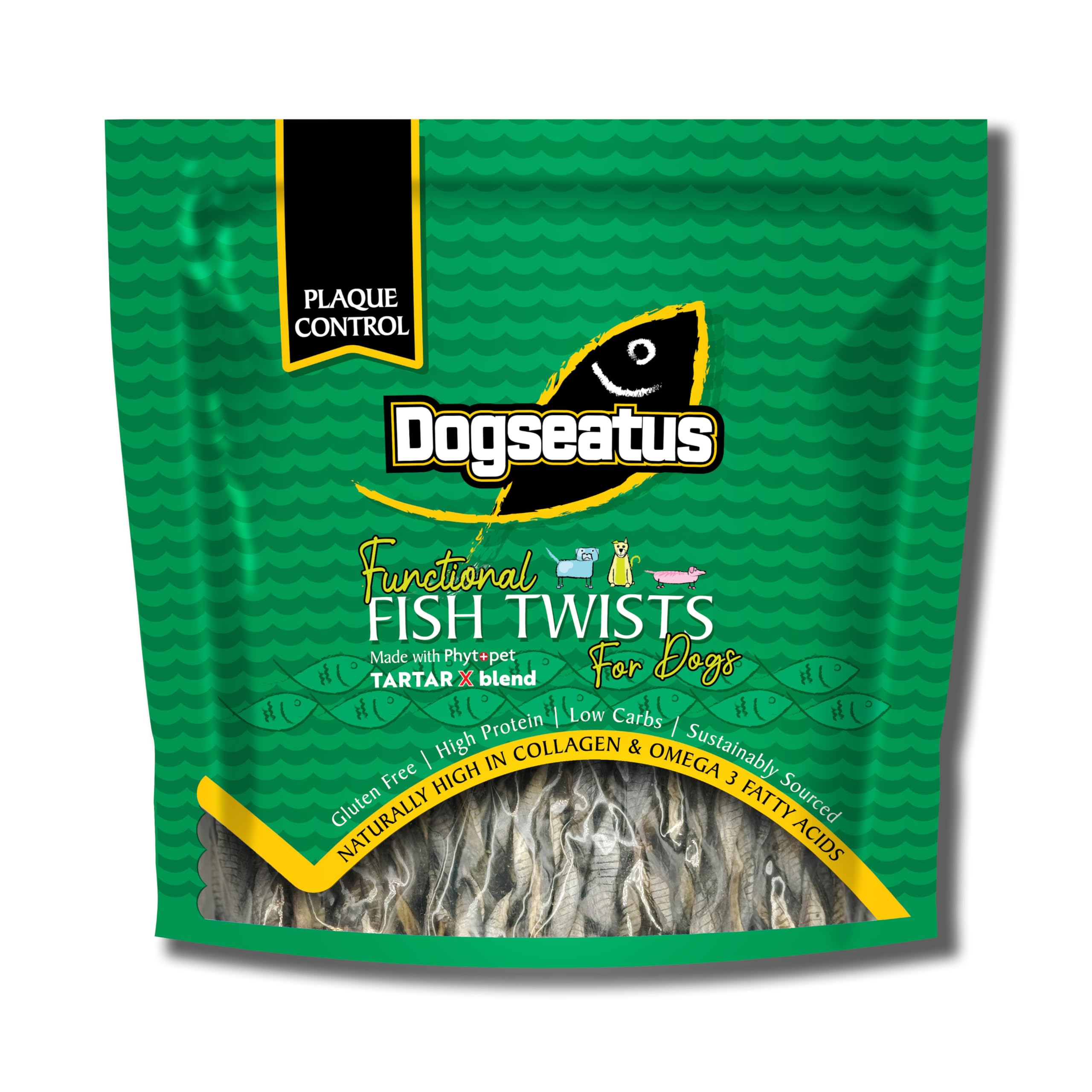 Pet Natural Dogseatus Fish Skin Twists Teeth Cleaning with Seaweed, Peppermint & Parsley 100% Natural, Omega 3 & Collagen Long-Lasting Rawhide Alternative 500g