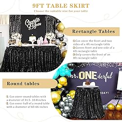 9ft Table Skirt Black Sequin Table Cloth for Round