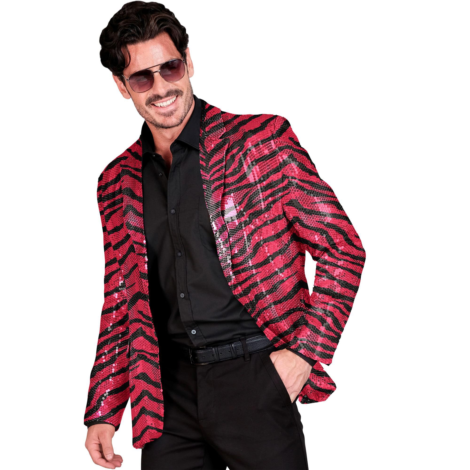 Widmann W MILANO Party Fashion - Party Fashion Men's Sequin Jacket Disco Fever Suit Jacket Bat Move Animal Print