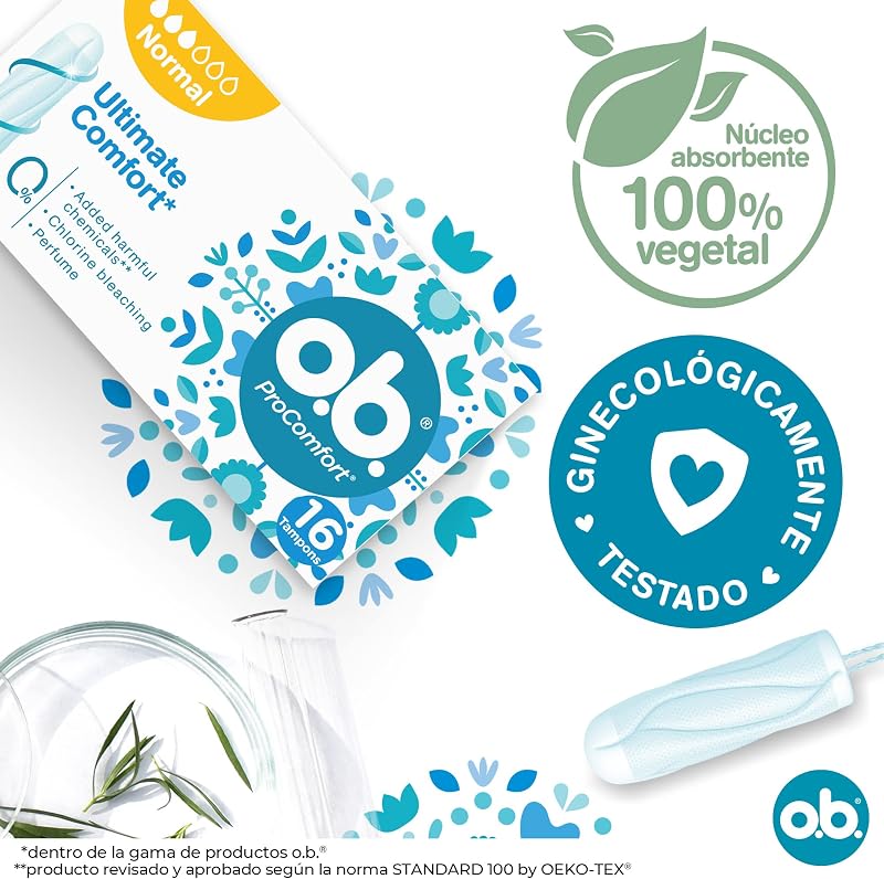 Tampones OB ProComfort Ultimate Comfort (1 x 16), tampones de absorbencia normal sin sustancias químicas nocivas ni fragancia, tampones sin aplicador no blanqueados con cloro — foto 6 de 8
