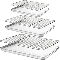 Baking Sheet with Rack Set [3 Sheets+3 Racks], HUSHIDA Stainless Steel Cookie Sheets Baking Pan with Cooling Rack(16"/12…