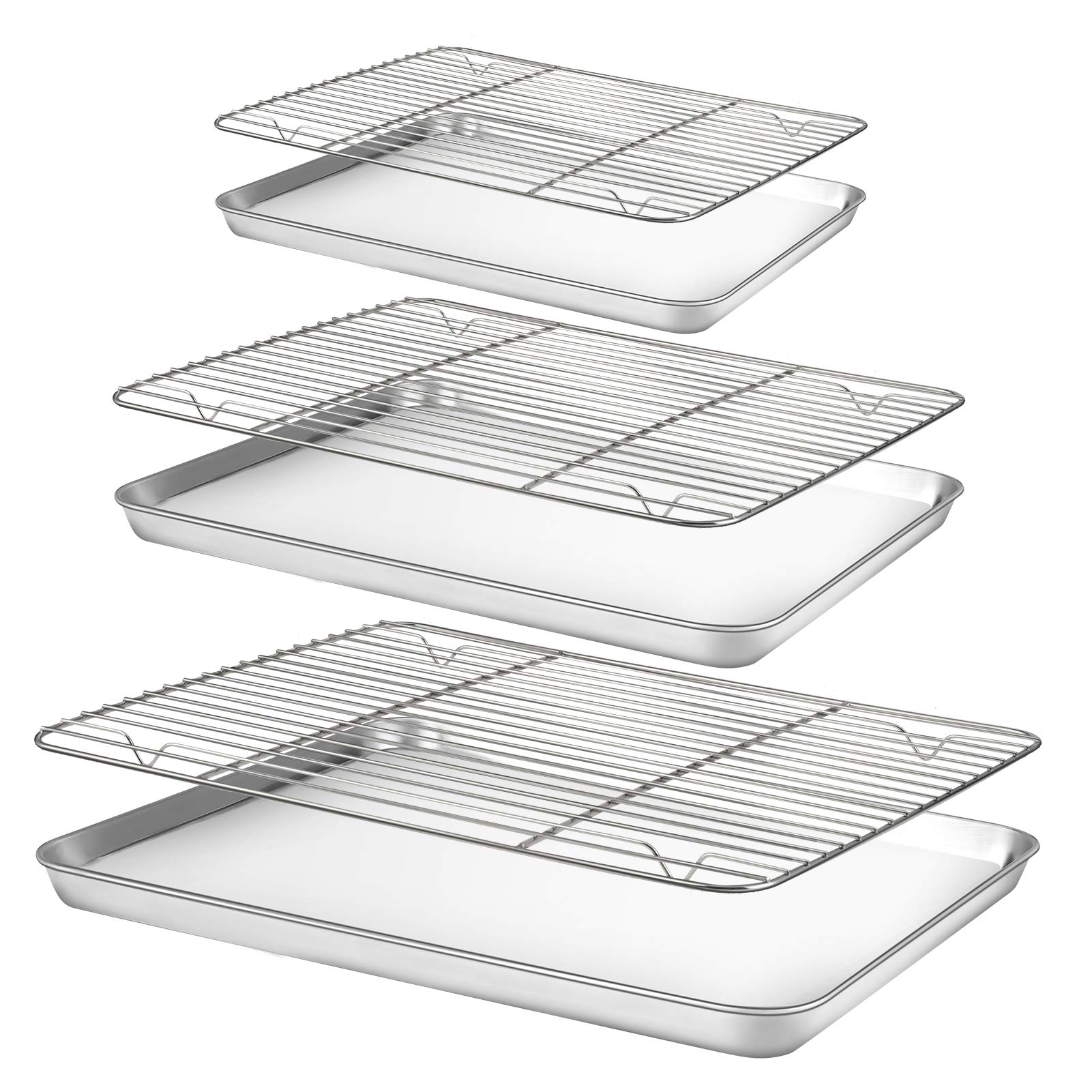 Baking Sheet with Rack Set [3 Sheets+3 Racks], HUSHIDA Stainless Steel Cookie Sheets Baking Pan with Cooling Rack(16"/12.8"/9"), Nonstick Baking Tray Non-Toxic, Heavy Duty&amp;Easy Clean, Dishwasher Safe