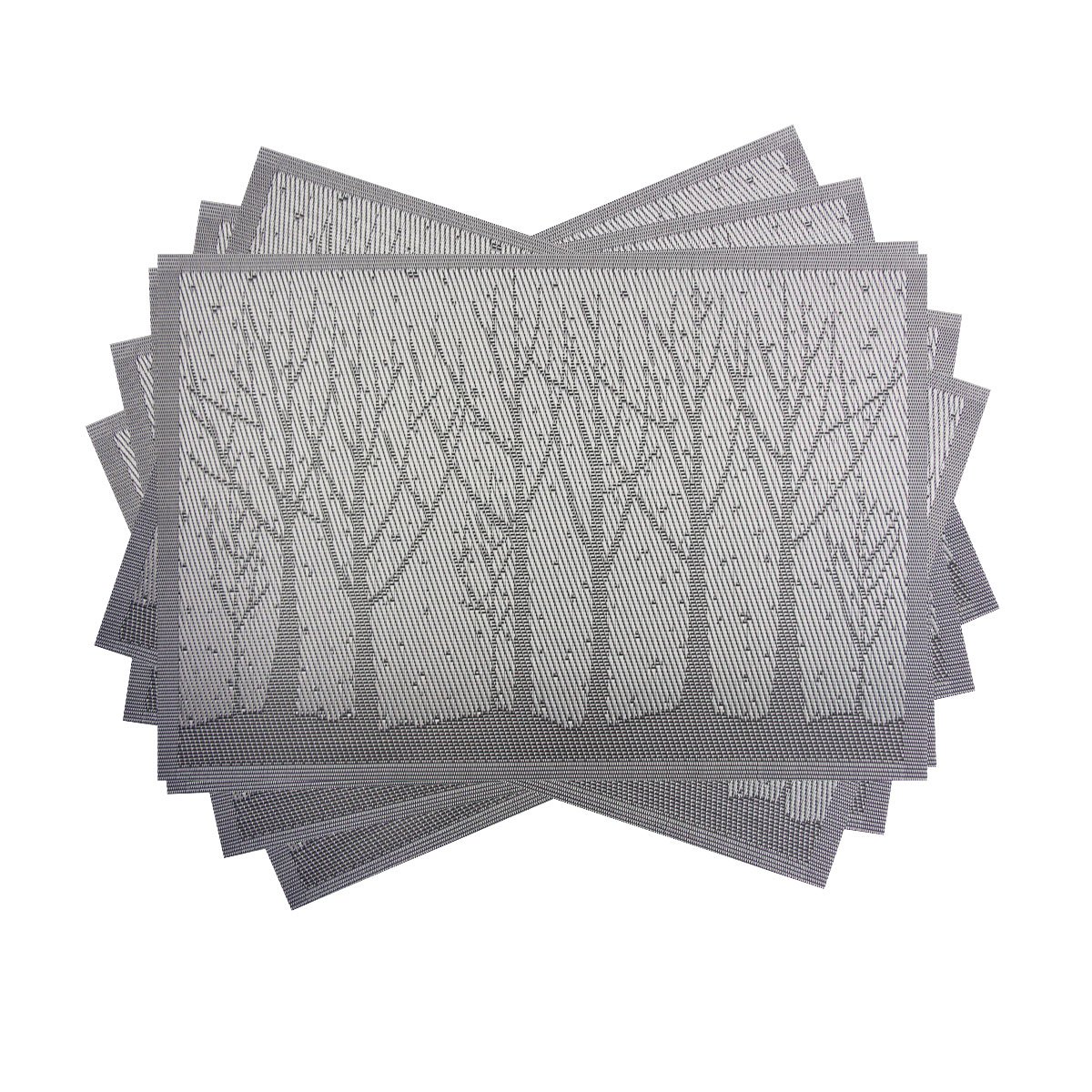 Placemats Fabric Plastic Plastic for Dining Table Wipe Clean Heat-resistand Woven Vinyl Kitchen Table Placemats Set of 6 (Silver)