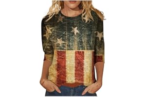 LPIGOH 4th of July Shirts Women, 3/4 Sleeve Tops Crew Neck Independence Day Shirts, Patriotic Tunic Tops to Wear with Leggings