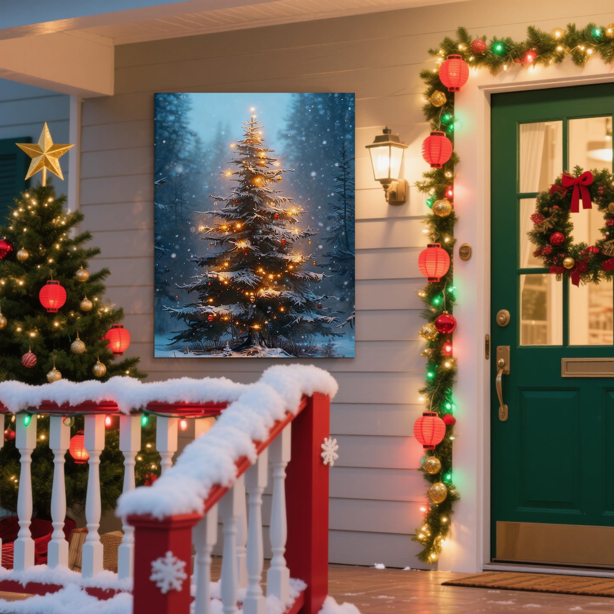 Framed Christmas Pictures Wall Decor,Vintage Pine Tree Prints,Winter Christmas Canvas Wall Art Decoration for Bedroom Bathroom Living Room Rustic Xmas Holiday Gifts (11'' X 14'')