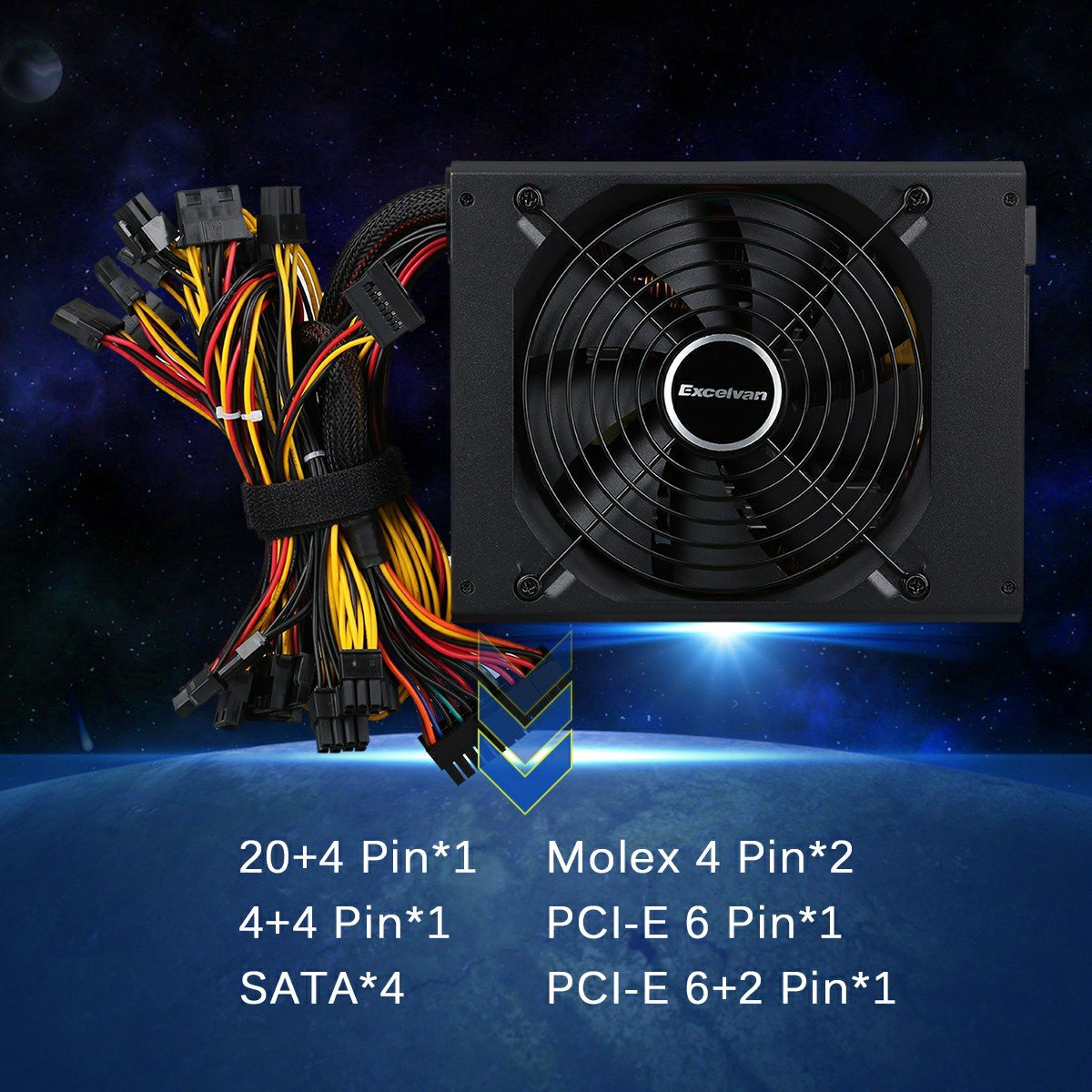 Excelvan ATX Computer Power Supply Desktop PC for Intel AMD PC SATA US (750W)