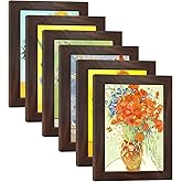DEKWINN 5X7 Picture Frame Set of 6 with Real Glass for Pictures 4x6 with Mat or 5x7 Without Mat,Wall or Tabletop Gallery Photo Frames in Walnut