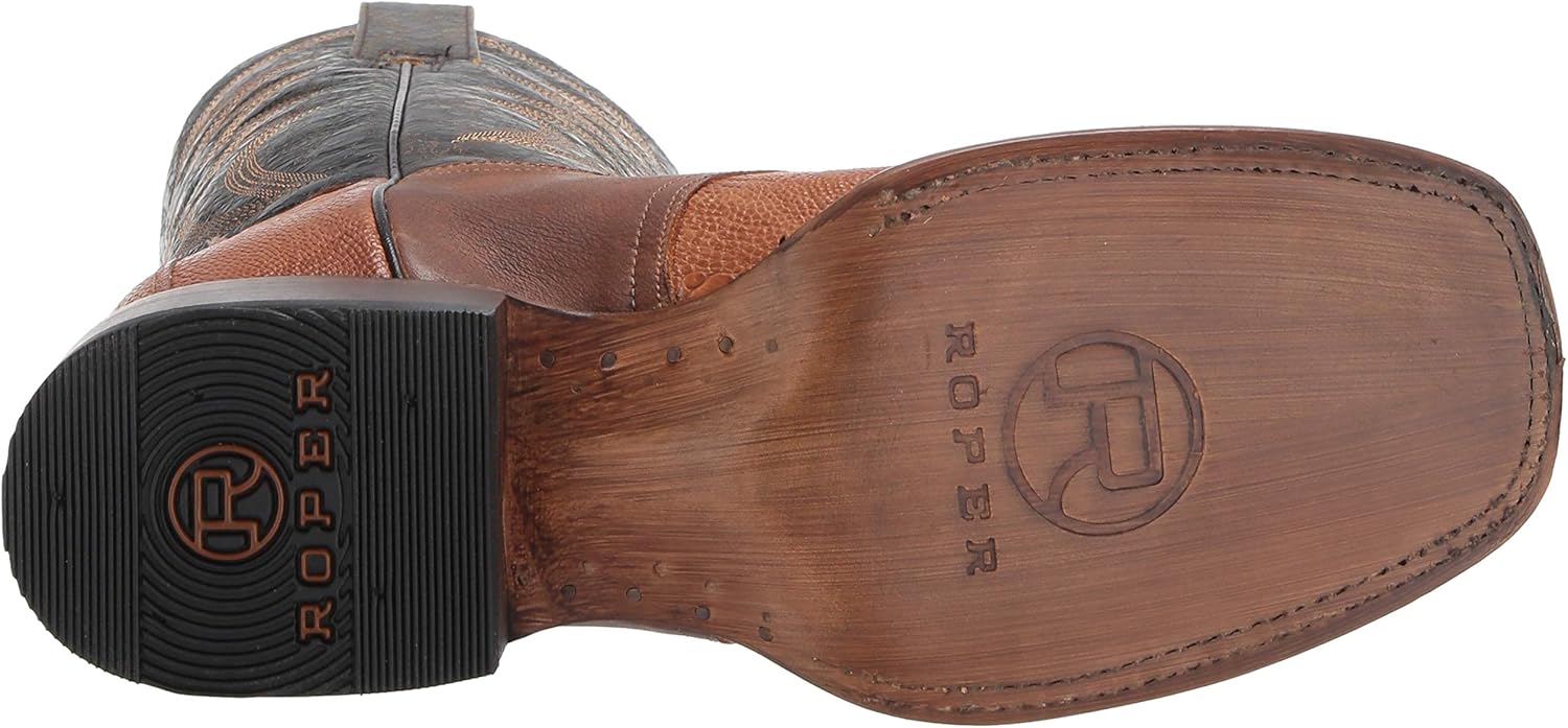 ROPER Mens Deadwood Ostrich Skin Boot Square Toe Western Shoes