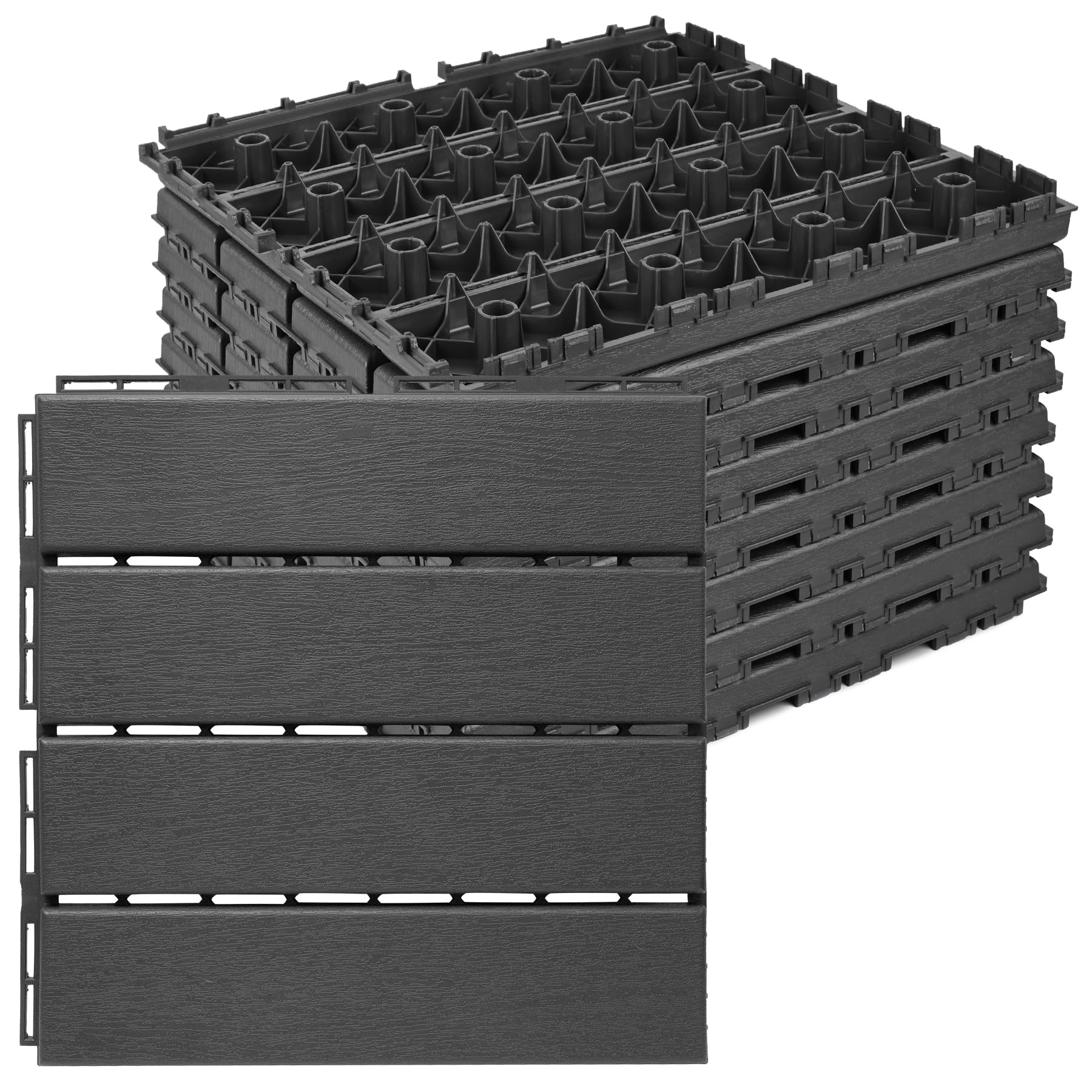 Photo 1 of ToLanbbt Plastic Interlocking Deck Tiles 9 Pack 12"x12" Waterproof Indoor Outdoor Composite Patio Flooring Decking Tiles All Weather Use for Patio Porch Balcony Backyard Poolside, Dark Grey