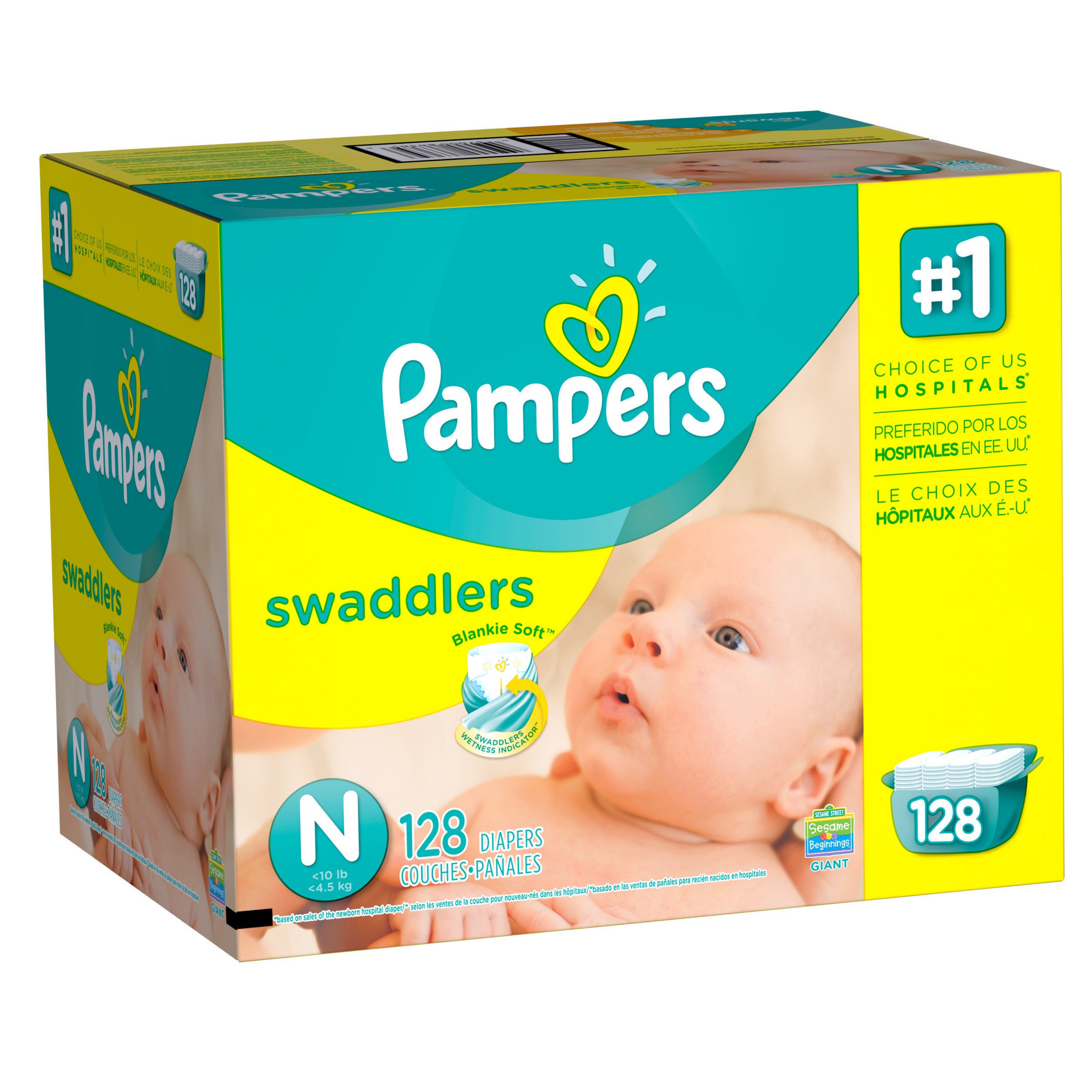 Pampers Swaddlers Disposable Diapers Newborn Size 0 (> 10 lb), 128 Count, GIANT