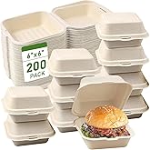 200Pack Clamshell Take Out Food Containers, 100% Compostable Disposable To Go Containers, 6X6 Heavy-Duty To Go Boxes