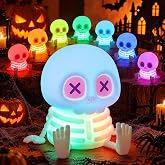 FAMIDUO Skull Lamp,Halloween Decor Gift,8-Color Touch Silicone Night Light | Skeleton Lamp,Rechargeable Dimmable Timer,Halloween Decorations,Safe Squishy Gothic Bedside Light for Nursery,Kids Room Decor