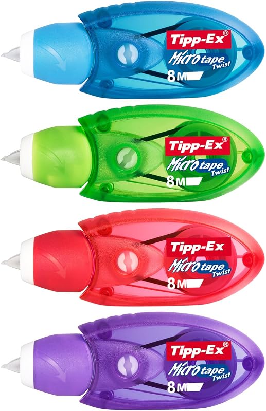 Tipp-Ex Korrekturroller Micro Tape Twist mit Schutzkappe, in 4 Farben, 8m x 5 mm, 10er Pack, Ideal für das Büro, das Home Office oder die Schule