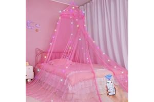 Beinou Bed Canopy for Girls with Timer Remote Canopy Bed with Lights Breathable Net Canopy for Bed Kids Girls Room Decor,Pink
