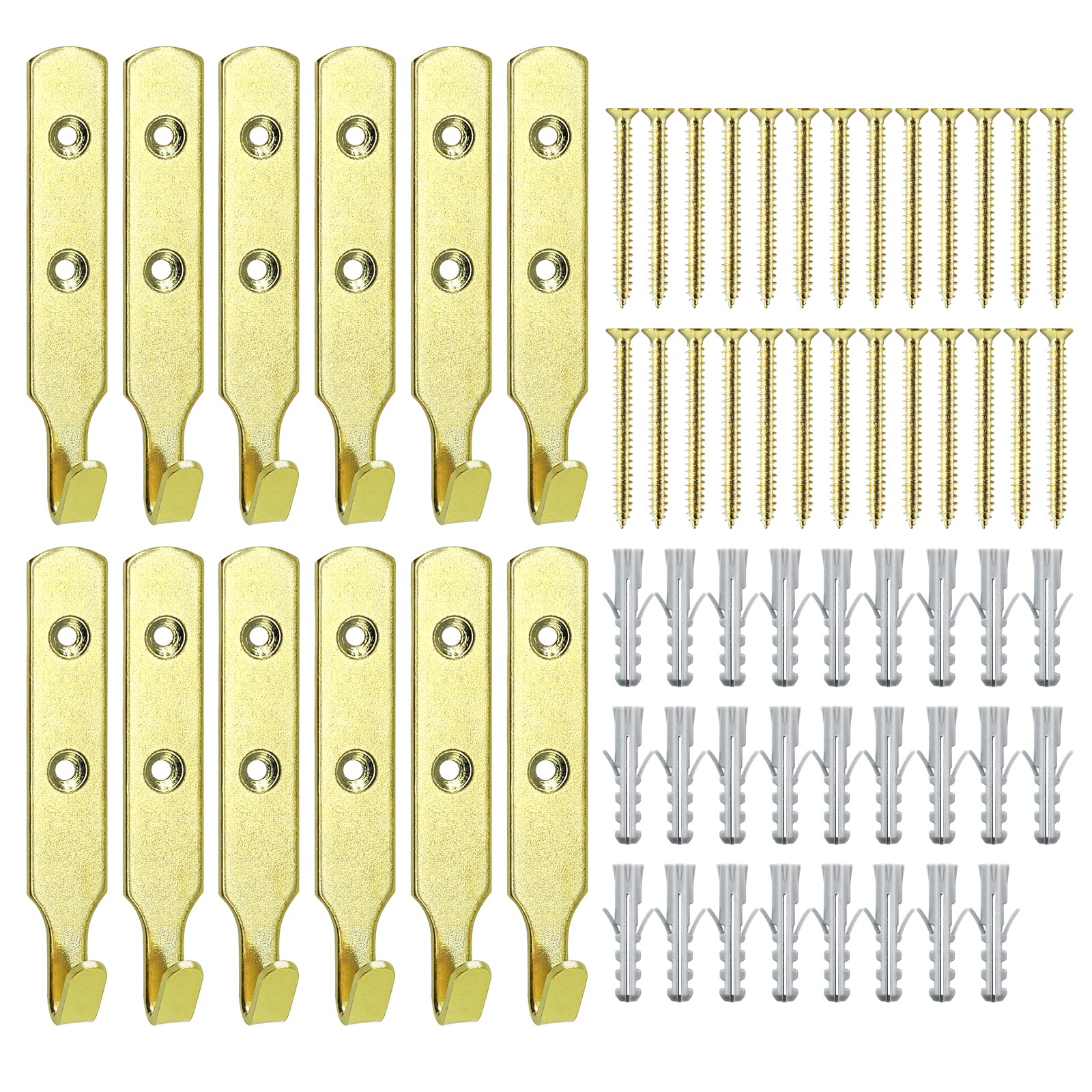 JINTANG 12pcs Heavy Duty J Wall Hooks,Picture Mirror Hanging kit Heavy Duty with Wall Plugs and Fiberboard Screws for Towel Clothes Bedroom Kitchen Bathroom - Hang up to 25kg