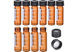 ESHATO 4ML Autosampler Vial, 100 Pack HPLC/GC Vials 9-425 Lab Amber Vials Sample Vial Screw Cap Writing Patch White PTFE and Silicone Septa for LC Stamper