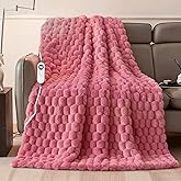 Electric Heated Blanket Throw 50" x 60" Soft Ribbed Faux Fur Flannel Fast Heating 12 Heat Levels 1–12H Timer & Overheat Protection & Auto Shut-Off & ETL FCC & Machine Washable Heated Throw