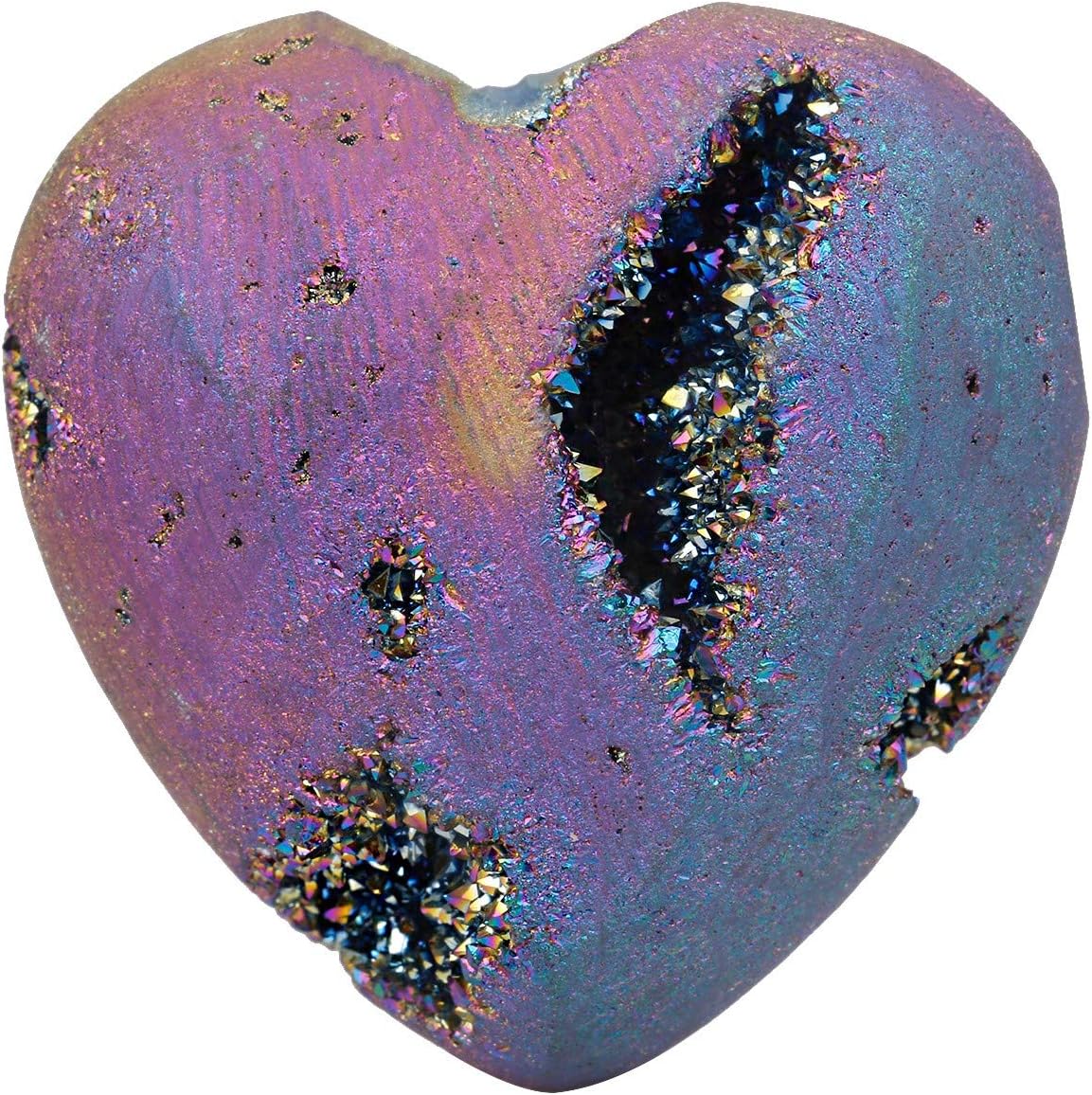 Indoor Fountains & Accessories - Rockcloud Heart Shape Titanium Coated Agate Geode Druzy Home Decoration Pocket Stones Specimen, Rainbow